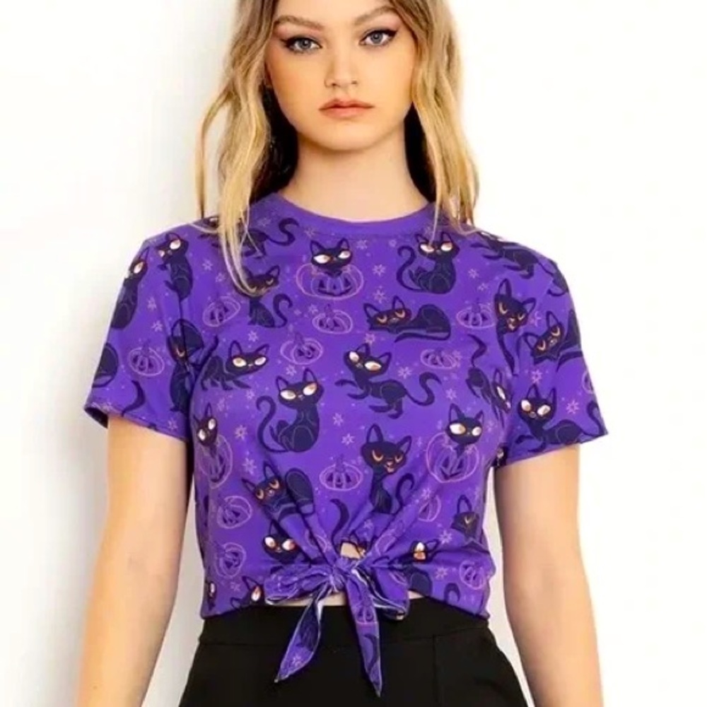 Blackmilk Black Cats Rule Tie Front Tee